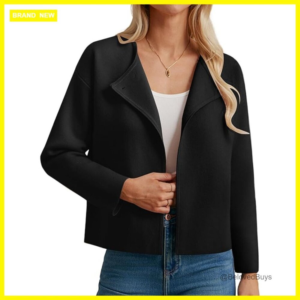 Cropped Knit Sweater Blazer, Oversized Open Front Cardigan, Dressy Casual